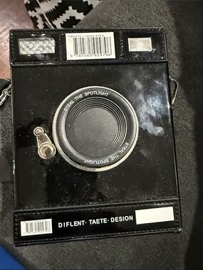 Novelty Camera-Shaped Crossbody Bag in Glossy Black